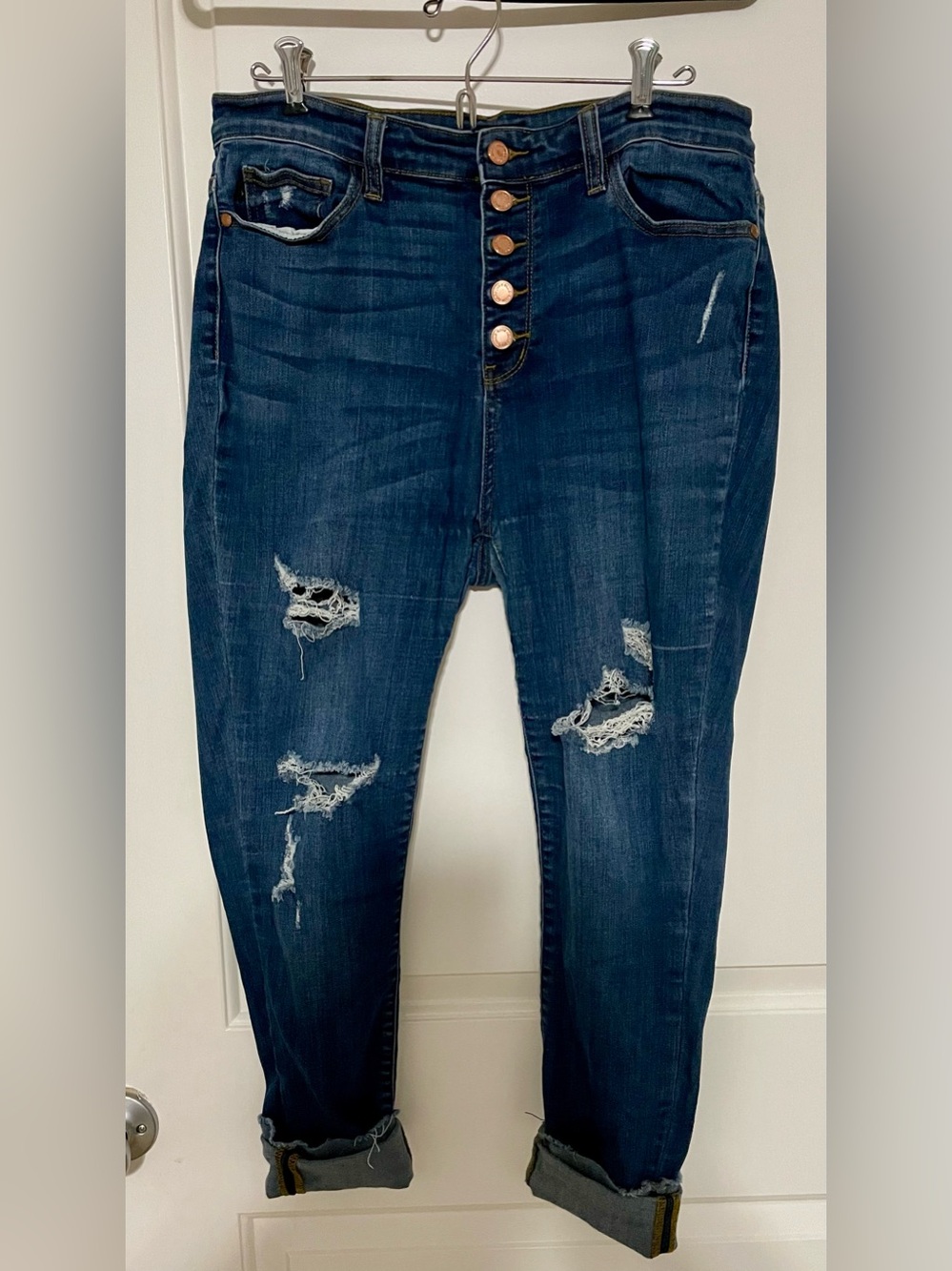 Judy Blue Distressed Skinny Jeans | Raw Hem Stretch Denim | Size 15/32